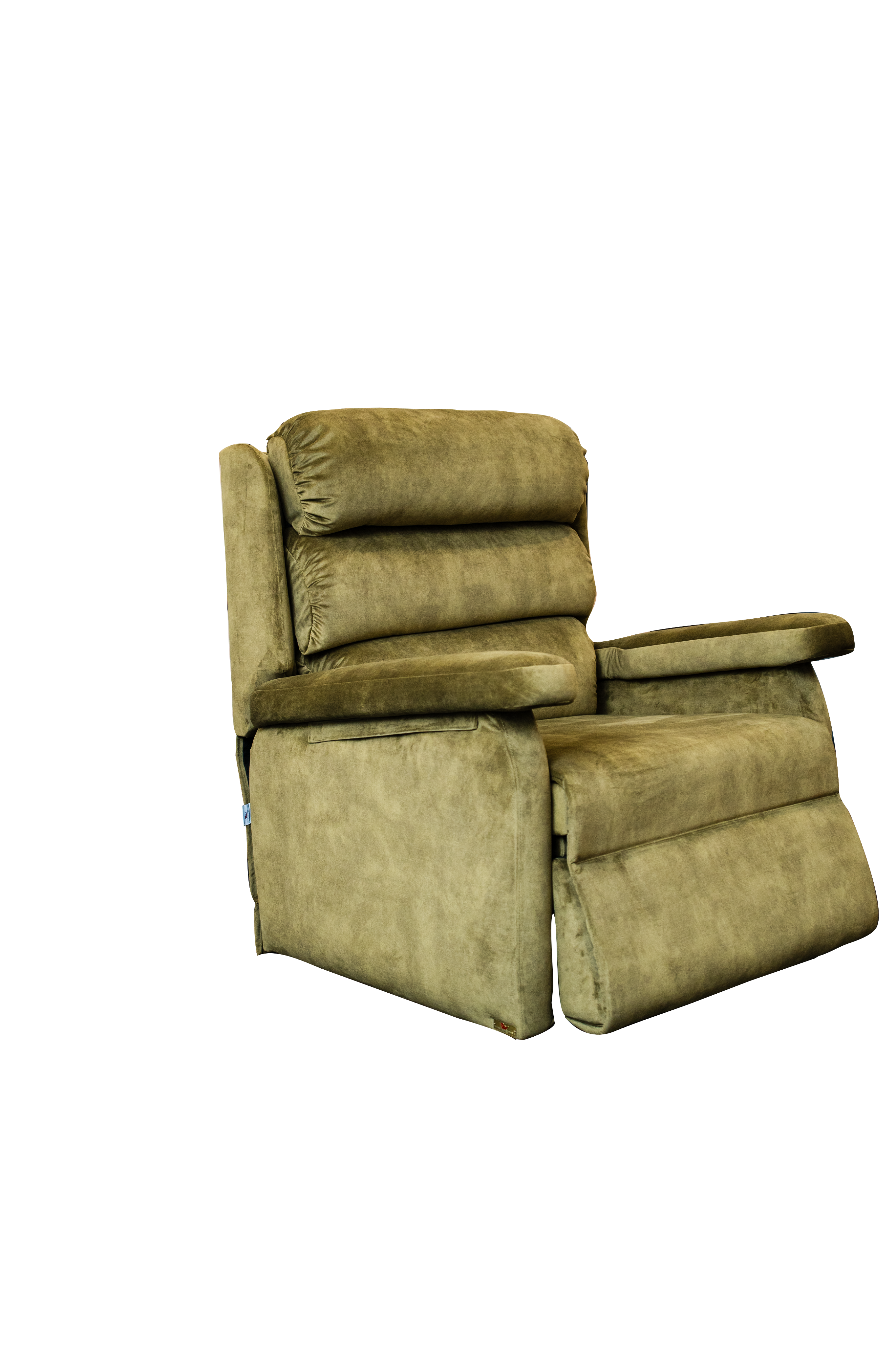 Olive green bariatric recliner with padded backrest and wide armrests