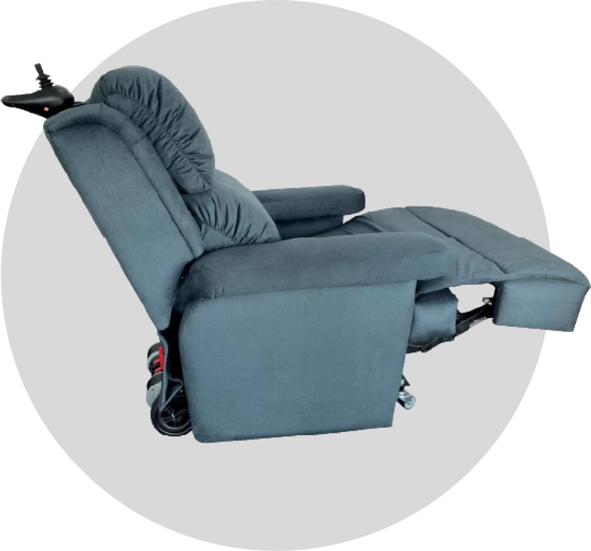 Push No More recliner in its reclined position with joystick control
